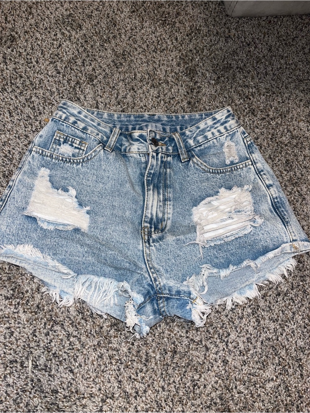 High-Rise Distressed Light Blue Denim Shorts for Women